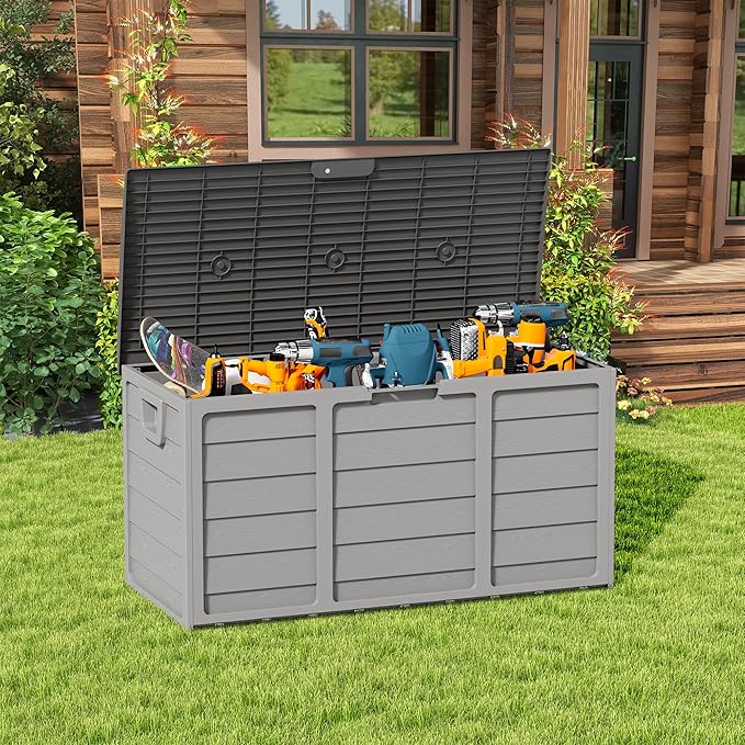 75 Gallon Outdoor Deck Storage Box, Heavy Duty Resin by Patiomore