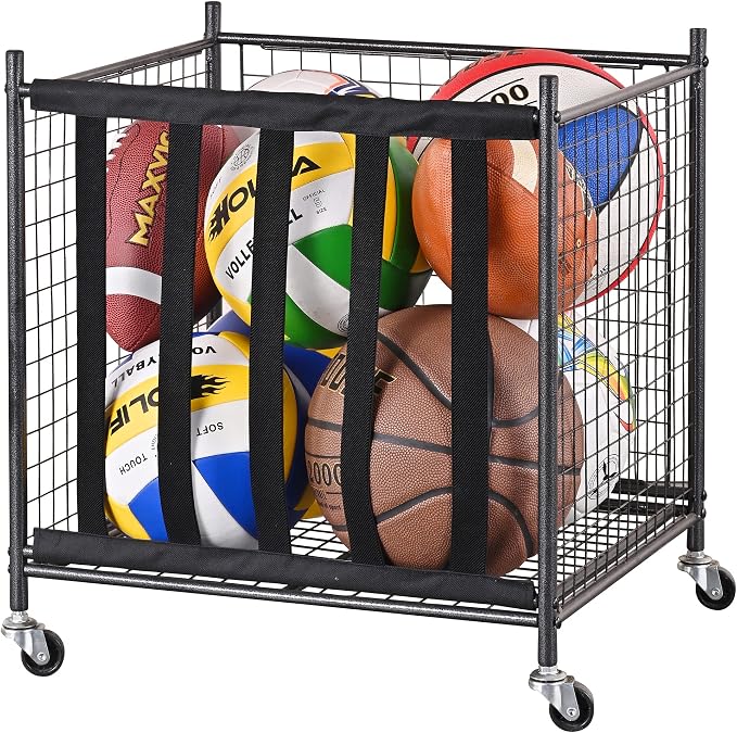 Mythinglogic Rolling Sports Ball Storage Cart, Sports Lockable Ball Storage by Mythinglogic