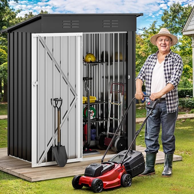 DWVO 5x3ft Outdoor Storage Shed, Weatherproof Tool Shed w/Locking Entry & - Image 2