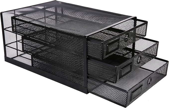 Annova Desk Organizer Wire Mesh 3 Tier Sliding Drawers Paper - Image 6