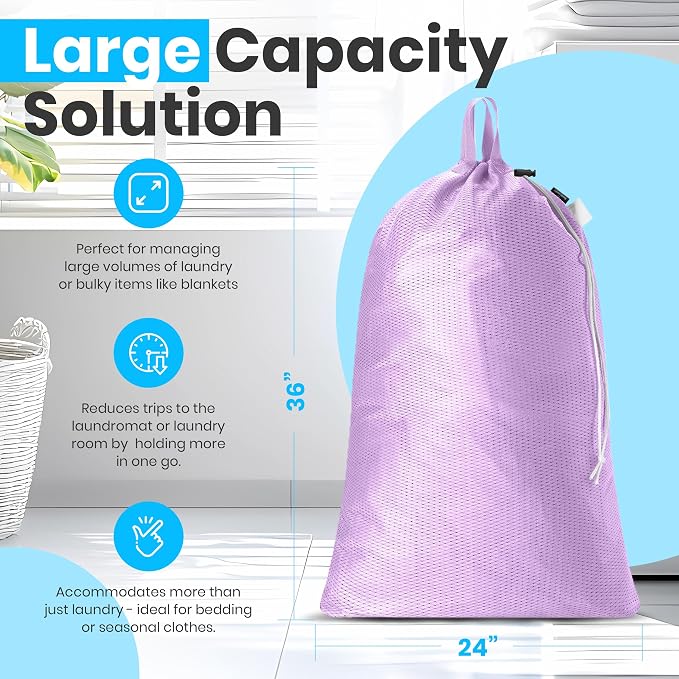 Handy Laundry XL Heavy Duty Mesh Laundry Bag 24x36 in, Drawstring Purple | - Image 2