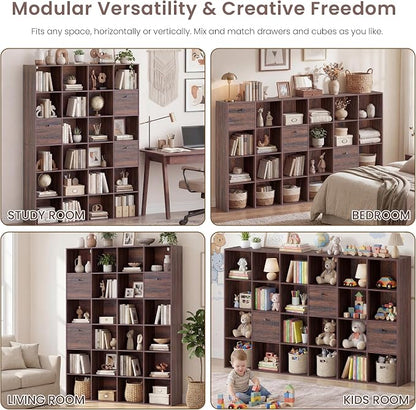 24 Cube Storage Rack, Walnut Wood Bookshelf - Image 4