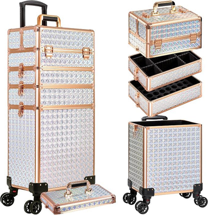 AROUS 5 in 1 Rolling Makeup Train Case Cosmetology Case on Wheels Large by Unknown