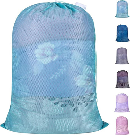 Polecasa Heavy Duty Diamond Mesh Laundry Bag, Aqua | Drawstring & ID Tag by Polecasa