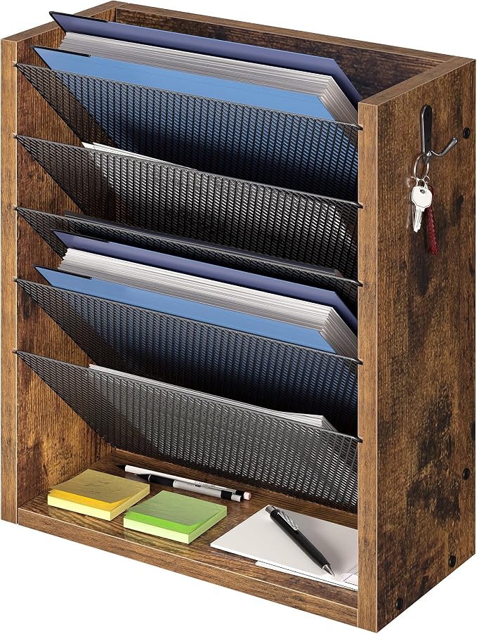 Mail Organizer Wall Mounted, 6-Slot Hanging File Organizer by Cresohom