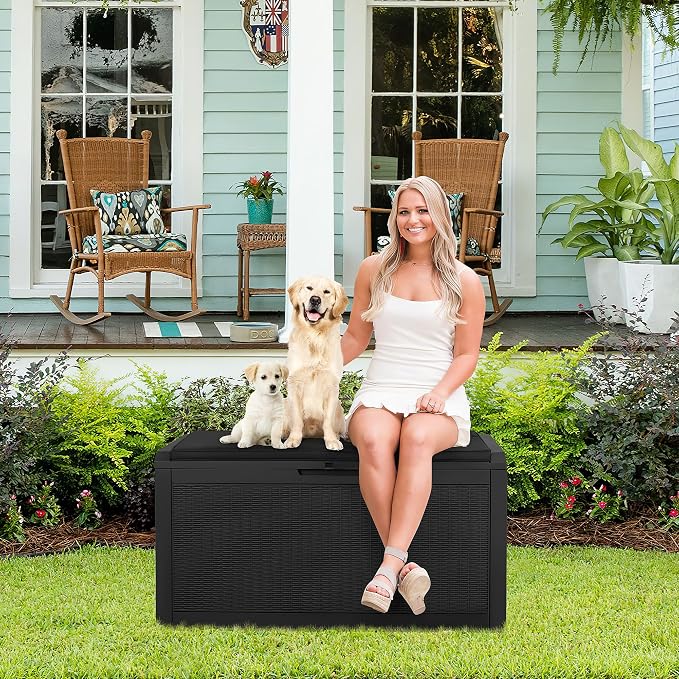 Devoko 100 Gallon Waterproof Large Resin Deck Box Outdoor Storage Box Indoor - Image 2