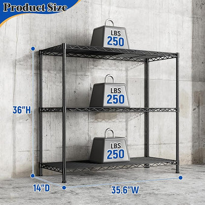 DurayLoly 35.6"W 3-Tier Metal Shelving, Adjustable Storage Shelves, Kitchen | - Image 3