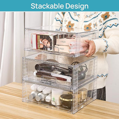 Vtopmart 6 Pack Large Stackable Storage Drawers, Easily Assemble Clear Acrylic - Image 2