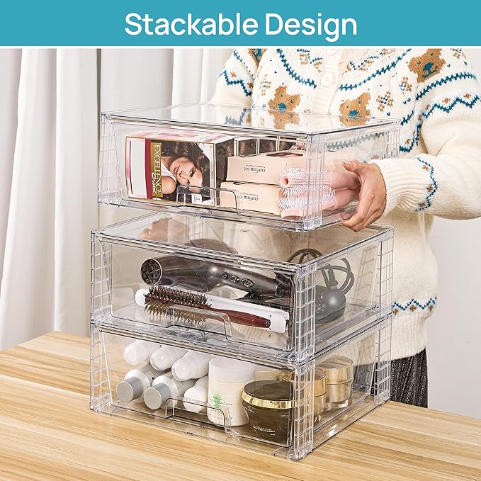 Vtopmart 8 Pack Stackable Storage Bins, Easily Assemble Clear Acrylic Bathroom - Image 2
