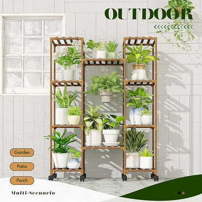GENTINGBRO Plant Stand with Wheels Outdoor Indoor Hanging Plant Shelf - Image 4