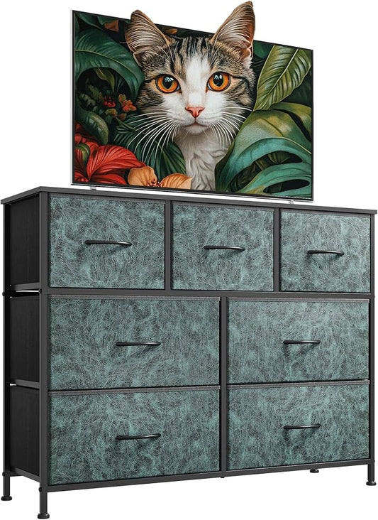 WLIVE Dresser for Bedroom, 7 Drawers, TV Stand, Vintage Green | 7 roomy fabric by WLIVE