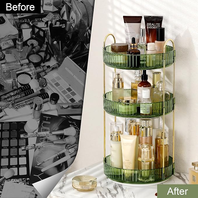 360 Rotating Makeup Organizer for Vanity, Bathroom Countertop Spinning Perfume - Image 2