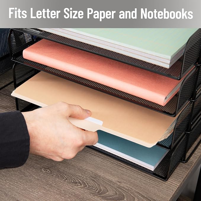 Mind Reader Stackable Paper Tray, Desktop Organizer, File Storage, Metal Mesh - Image 6