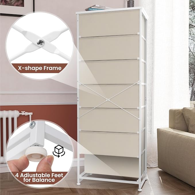 Fabric Dresser for Bedroom, 7-Drawer Tall Vertical Storage Tower | Wooden Top - Image 5