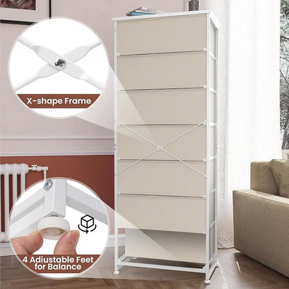 Fabric Dresser for Bedroom, 7-Drawer Tall Vertical Storage Tower | Wooden Top - Image 5