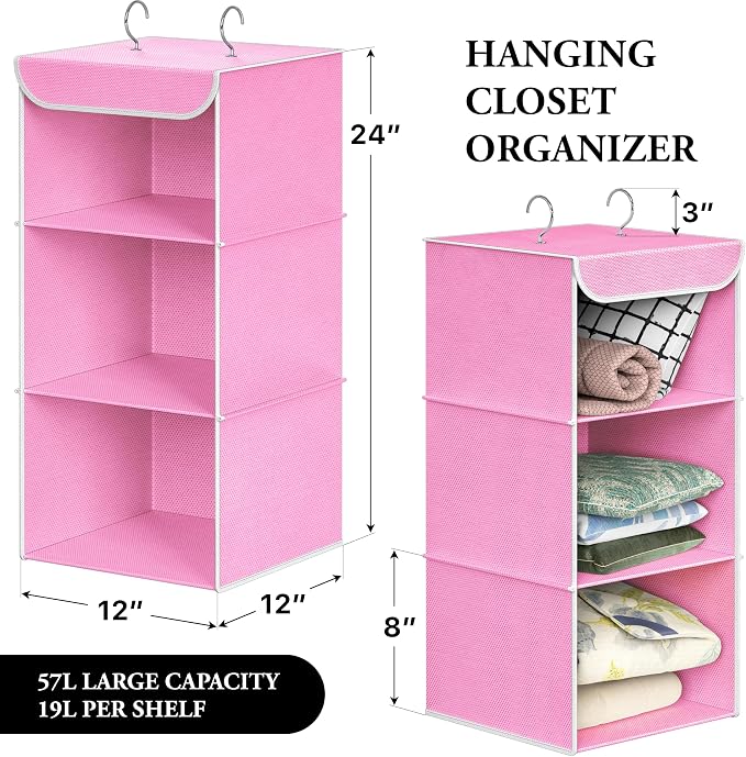 Simple Houseware 3-Shelf Hanging Closet Organizer, Fabric Storage Shelves - Image 2
