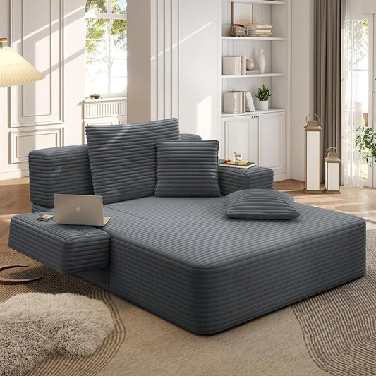 2-in-1 Convertible Chaise Lounge Indoor, 60.2" Corduroy Upholstered Chaise by Wunlerlant