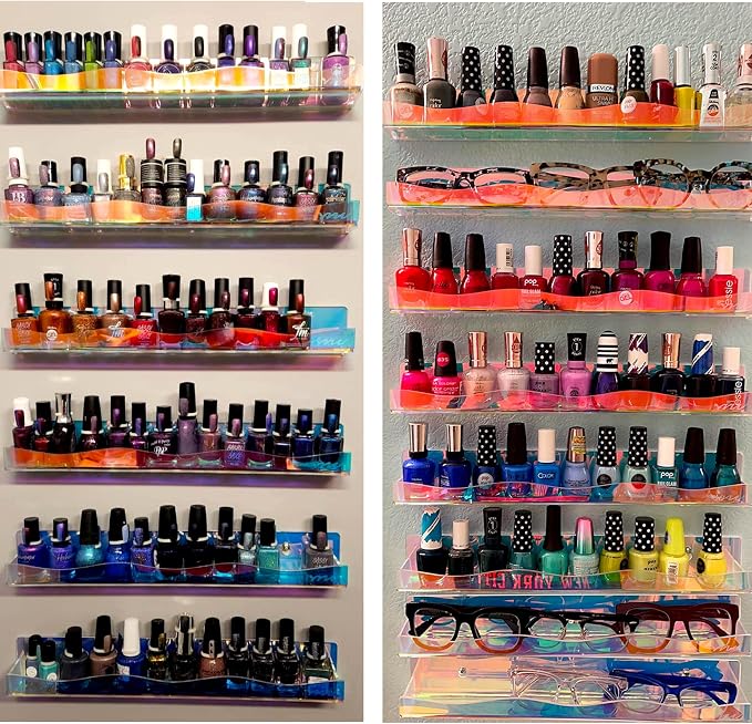 YMVV 15" Nail Polish Rack Wall Mounted Shelf, 6 Pack Clear Rainbow Iridescent - Image 5