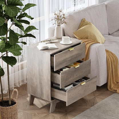 Grey Night Stand with 3 Drawers, Bedside Table & End Table, Farmhouse Night - Image 3