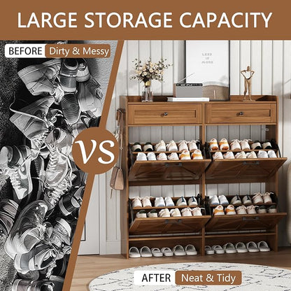 Shoe Cabinet with 4 Flip Drawers & 2 Top Drawers, Hidden Slim Shoe Rack - Image 7