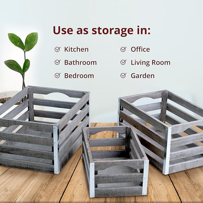 wald imports - Set of 3 Rustic Distressed Wooden Crates - Image 4