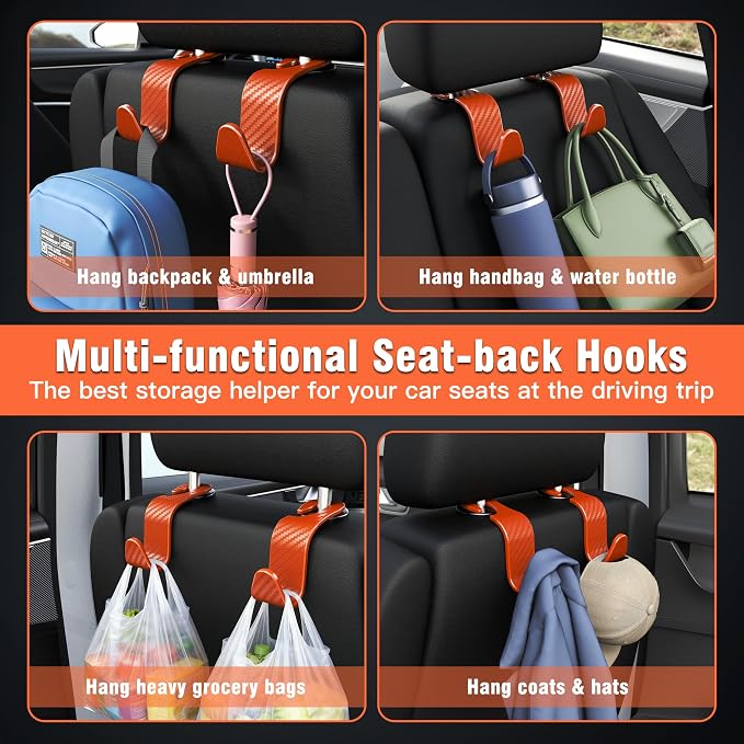 Amooca Car Seat Headrest Hook 4 Pack Hanger Universal Vehicle Car Storage - Image 5