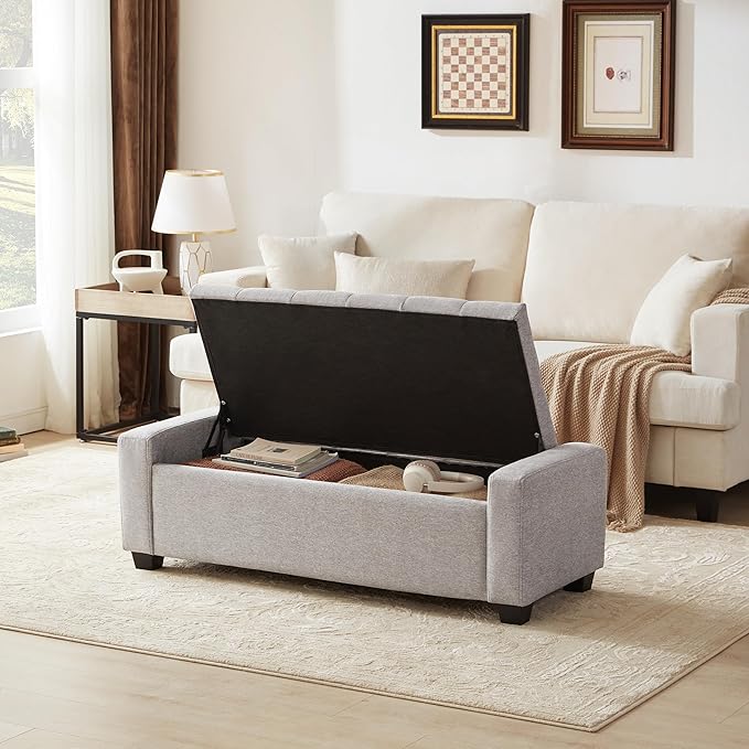 Huatean Home 48" Ottoman with Storage, Storage Ottoman Bench with Safety Hinge - Image 3
