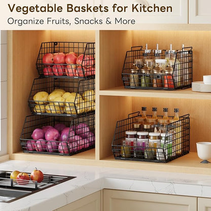 3-Tier Stackable Wire Baskets, Fruit and Vegetable Storage - Image 5
