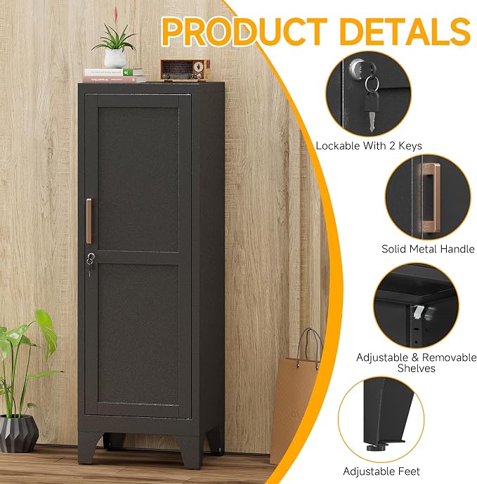 46"H Black Metal Locker Set of 2, Small Locking Cabinet - Image 4