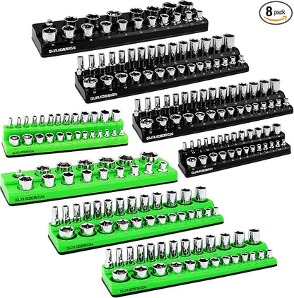 8PCS Magnetic Socket Organizer Set, Magnetic Socket Holder, 1/2" Metric & SAE by GURADESIGN