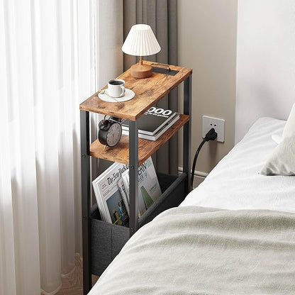 Narrow Side Table with Charging Station Slim End Table Sofa with Magazine Rack - Image 5