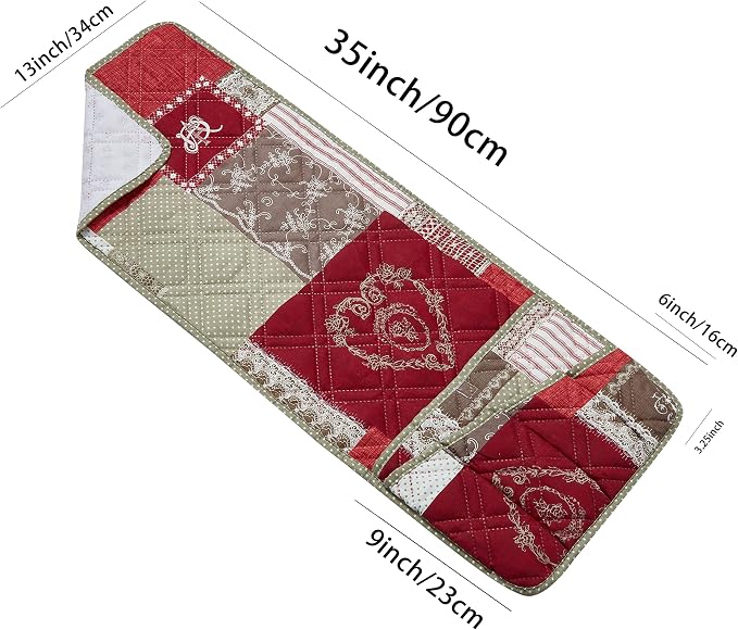 Brilliant Sunshine Burgundy Floral Patchwork Couch Armrest 5 Pockets Organizer - Image 4