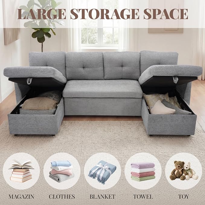 Huatean Home Oversized Sleeper Sofa Couch, 100 inch 2 in 1 Pullout Couch Bed - Image 5
