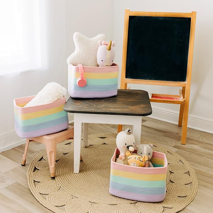 OrganiHaus Set of 3 Pastel Rainbow Woven Storage Baskets - Image 8