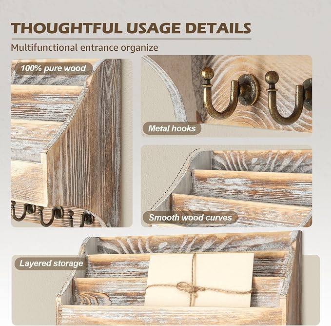 Rebee Vision Pine Wood Rustic Key Holder Wall Mount - Image 5
