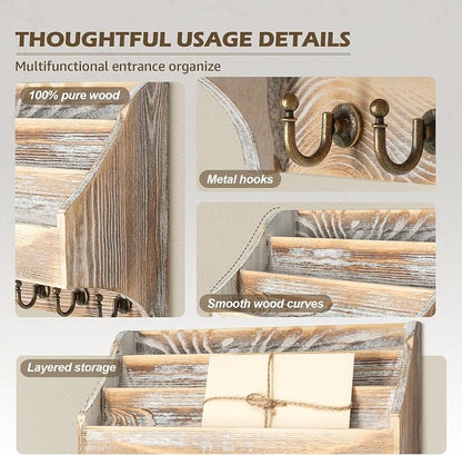 Rebee Vision Pine Wood Rustic Key Holder Wall Mount - Image 5