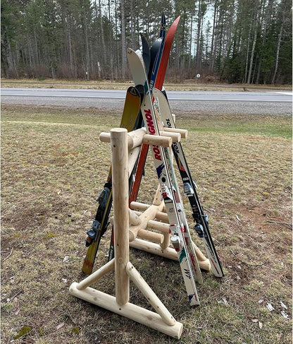 8-Place Freestanding Log Ski Rack Holder, Indoor & Outdoor Snowboard Racks - Image 3