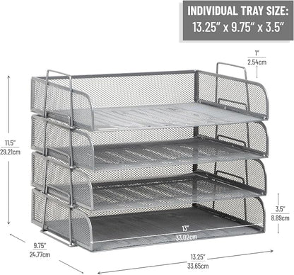 Mind Reader Stackable Paper Tray, Desktop Organizer, File Storage, Metal Mesh - Image 3