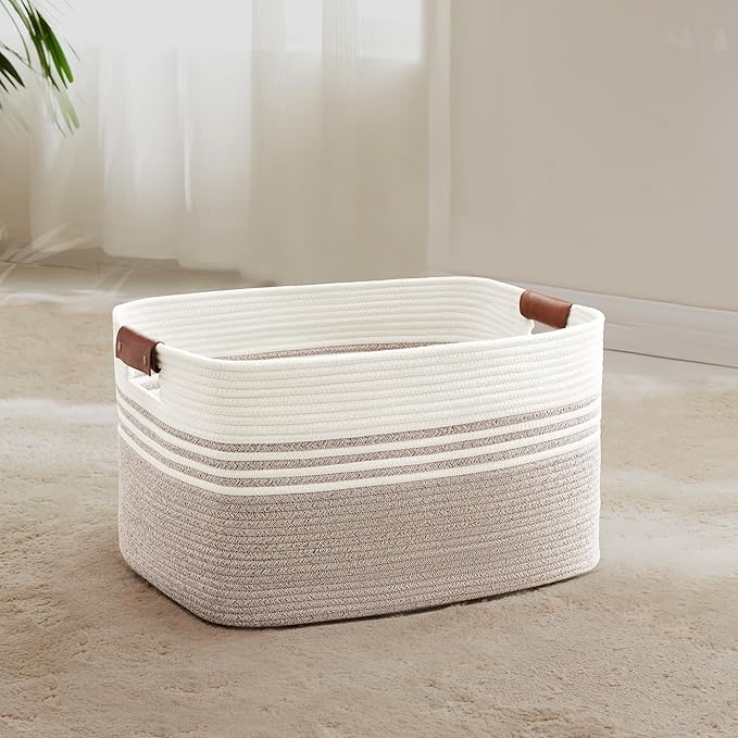 45L Small Laundry Basket with Leather Handles by SunNewt