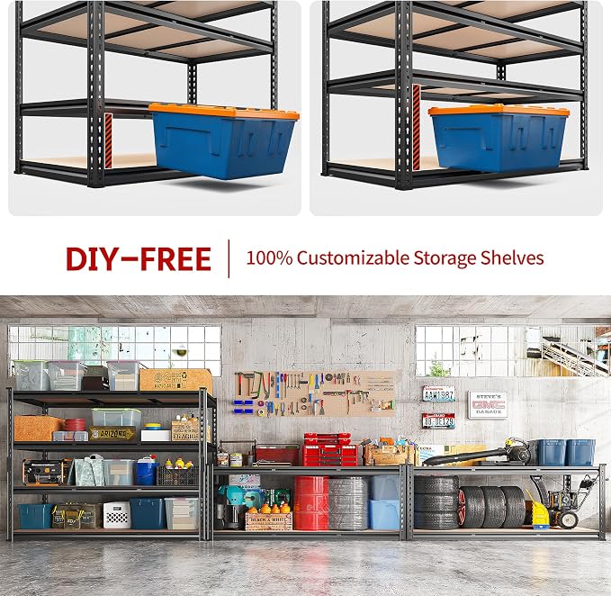 REIBII 48.2" W Garage Shelving, Storage Shelves Load 2600LBS, 4-Tier Adjustable - Image 5