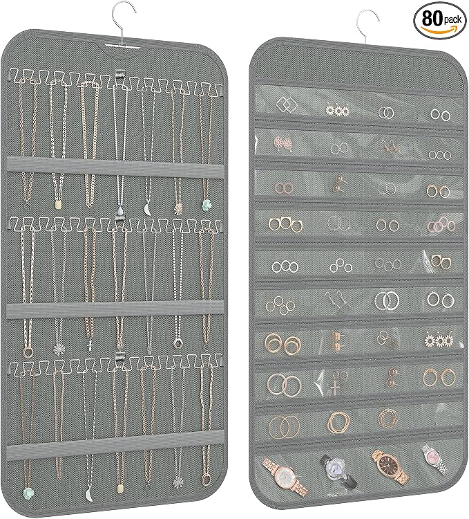 Hanging Jewelry Organizer Storage, 40 Pockets 36 Hooks Necklace Earring by DonYeco
