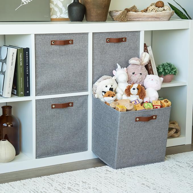 OrganiHaus 13" x 13" x 13" Cube Fabric Storage Bins Set of 4, Canvas Storage - Image 3