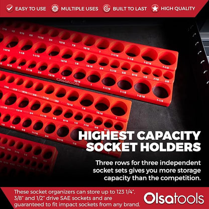 Olsa Tools Magnetic Socket Organizer | 3pc Socket Holder Kit | 1/2-Inch - Image 2