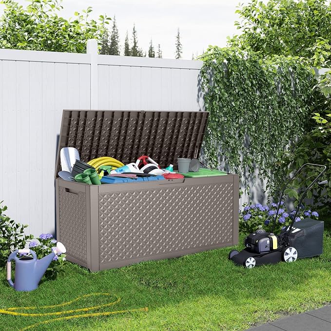 110 Gallon Waterproof Resin Outdoor Storage Box, Weatherproof Outdoor Bin - Image 5