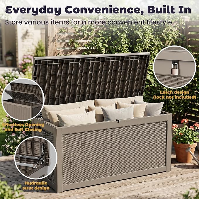 PatioZen 330 Gallon Outdoor Storage Box, Heavy Duty Resin Large Deck Box - Image 7