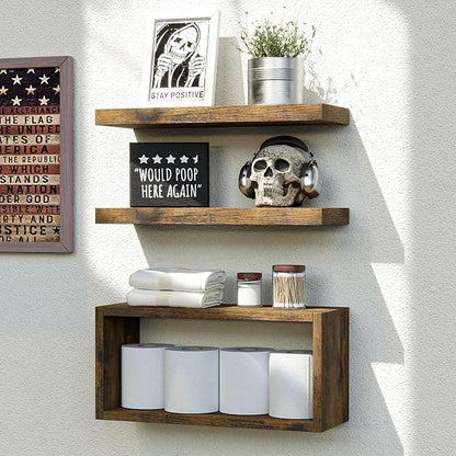 RICHER HOUSE 3-Set Brown Floating Wall Shelves, Bathroom Shelf Over Toilet | by RicherHouse