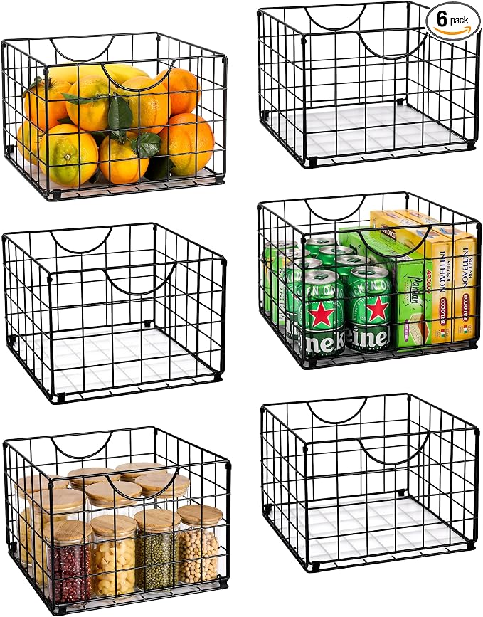 Metal Wire Basket Organizer Foldable Set of 6, Food Storage Mesh Bin by DINGTAI
