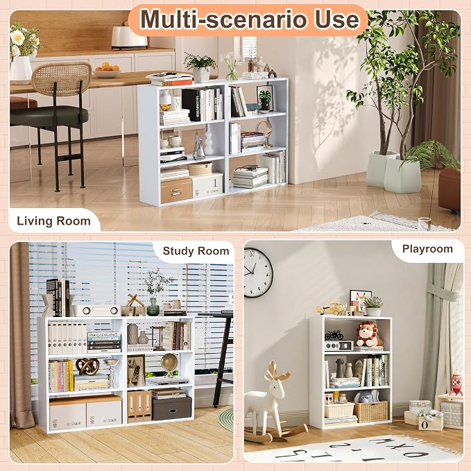 3 Tier White Metal Bookshelf, Small Open Bookcase - Image 6
