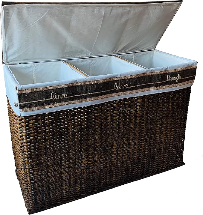 Handcrafted Wicker Oversized 3 Section Divided Laundry Hamper Sorter and by GUTZ