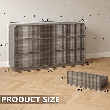 Dresser for Bedroom with 9 Drawers, Fluted Chest of Drawers with Round Curved - Image 2
